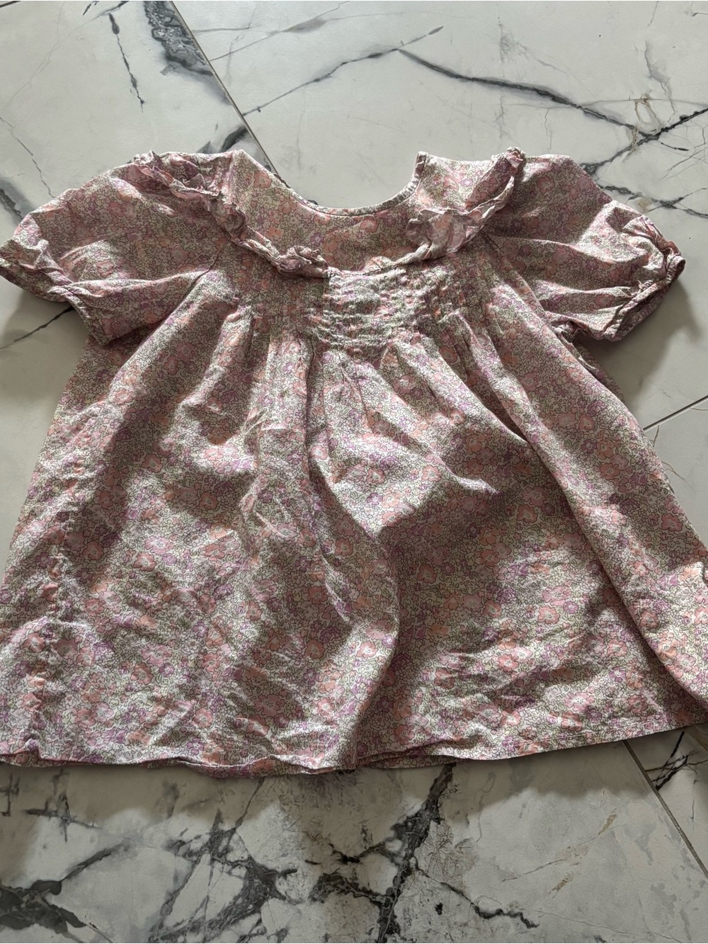 Bonpoint Pink Floral Smocked Ruffle Blouse